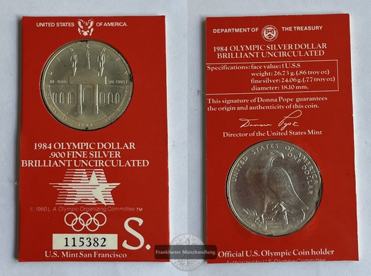  USA 1 Dollar San Francisco - 1984 XXIII Olympia FM-Frankfurt  Feinsilber: 24,06g   