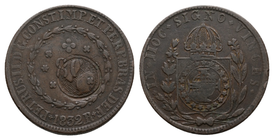  Brasilien, 80 Reis 1832 mit Gegenstempel   