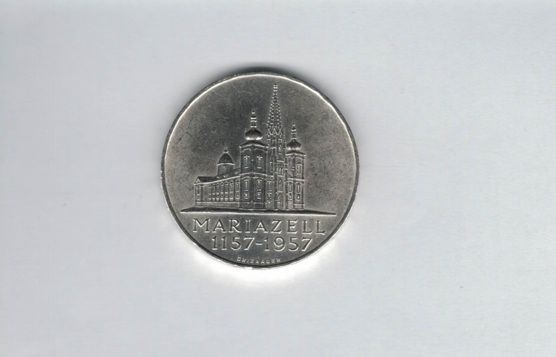  25 Schilling 1957 800 Jahre Mariazell 10,4g fein Ag Gedenkmünze Österreich Spittalgold9800 (04588/3)   