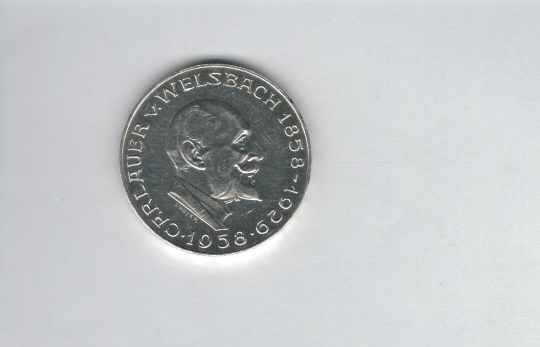  25 Schilling 1958 Carl Auer von Welsbach silber 10,4g fein Österreich Spittalgold9800 (4588/4)   