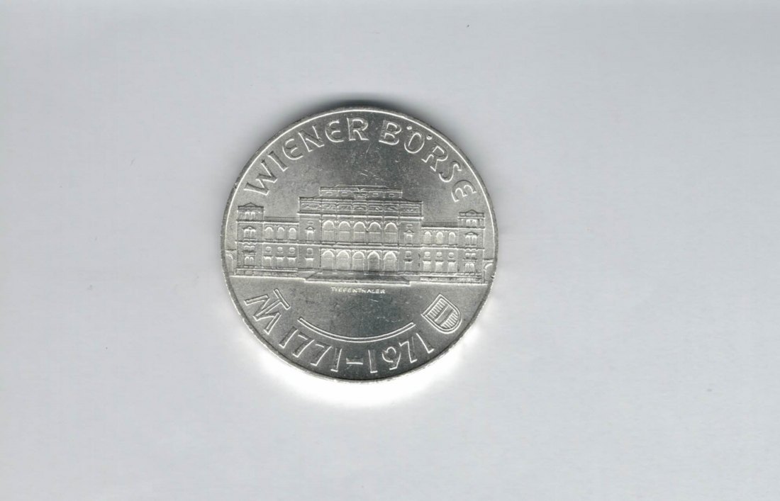  25 Schilling 1971 Wiener Börse 200 Jahre silber 10,4 g fein Österreich Spittalgold9800 (04588/17)   