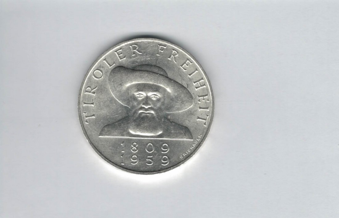  50 Schilling 1959 Andreas Hofer Tiroler Freiheit silber 18g fein Österreich Spittalgold9800 (4584/1)   