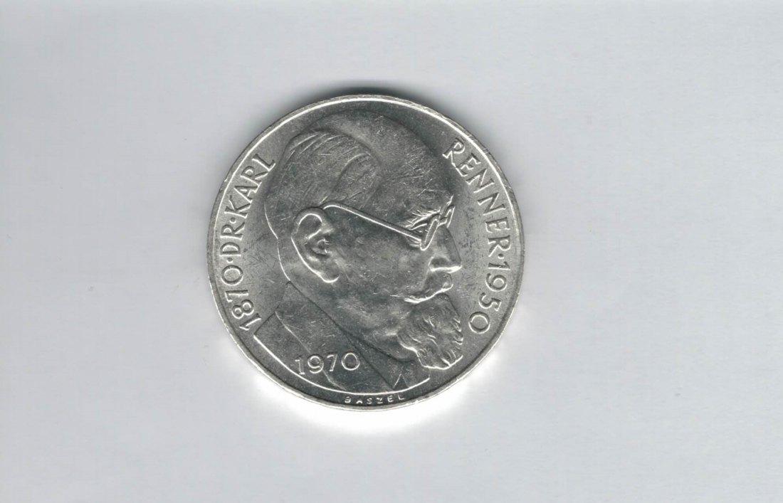  50 Schilling 1970 Karl Renner 2. Republik Ag 18g fein Österreich Spittalgold9800 (04584/10)   