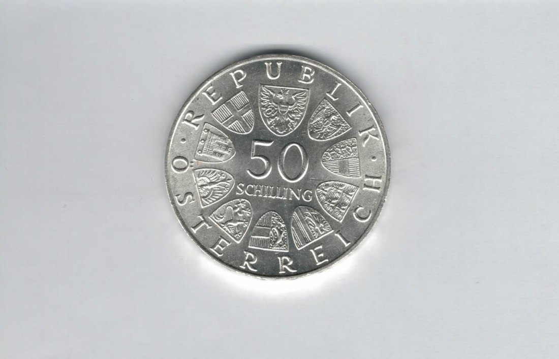  50 Schilling 1970 Karl Renner 2. Republik Ag 18g fein Österreich Spittalgold9800 (04584/10)   