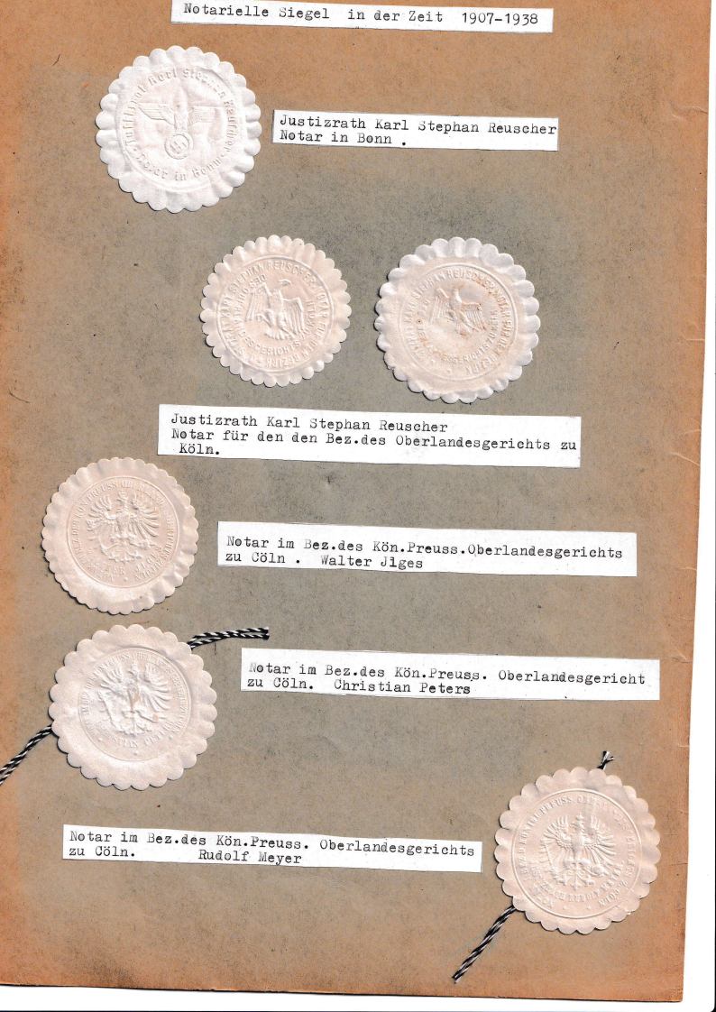 Notarielle Siegel aus der Zeit von 1907-1938 und Dokument Kgl.-Preuss. AG 1900