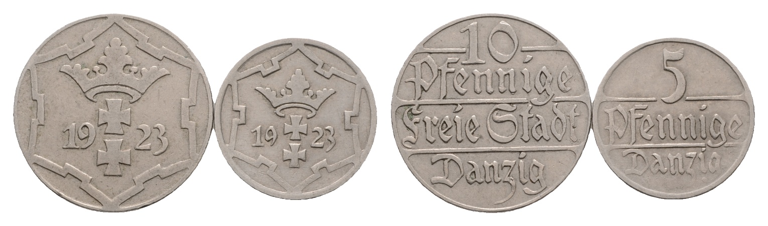  Deutsches Reich; Danzig; 2 Kleinmünzen 1923   