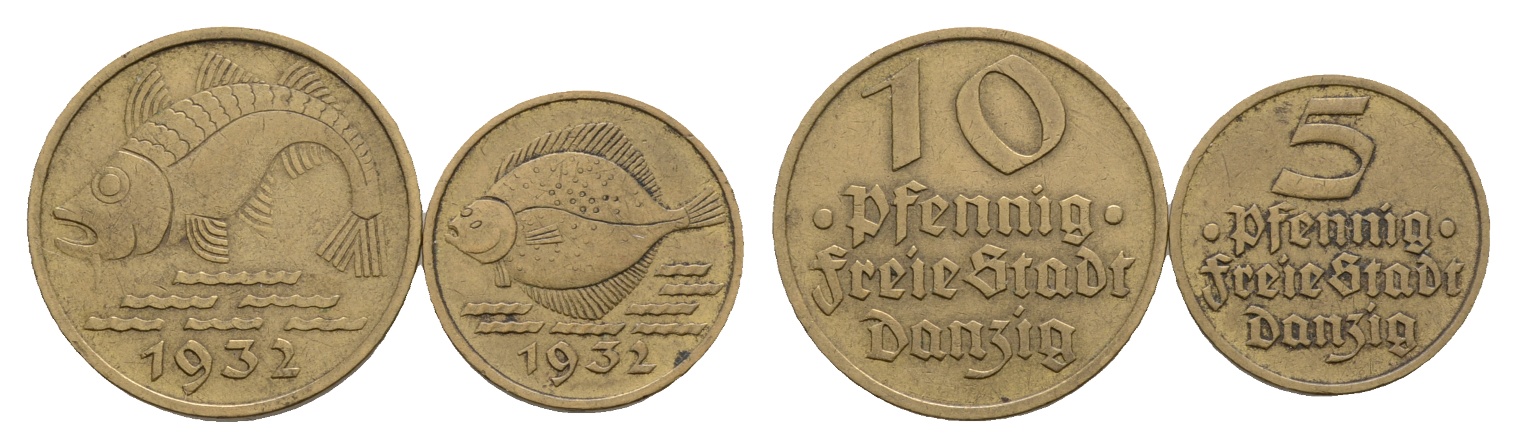  Deutsches Reich; Danzig; 2 Kleinmünzen 1932   