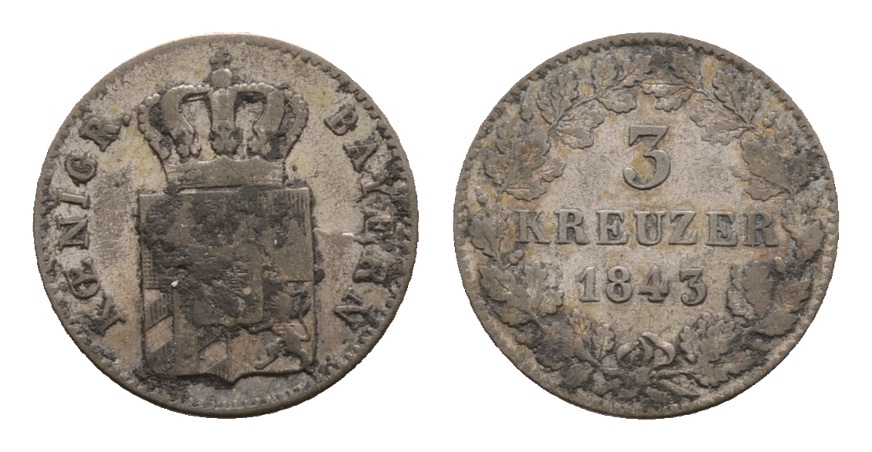  Altdeutschland; Bayern; Kleinmünze 1843   
