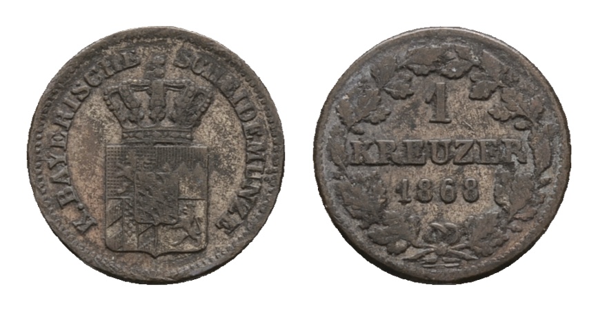  Altdeutschland; Bayern; Kleinmünze 1868   