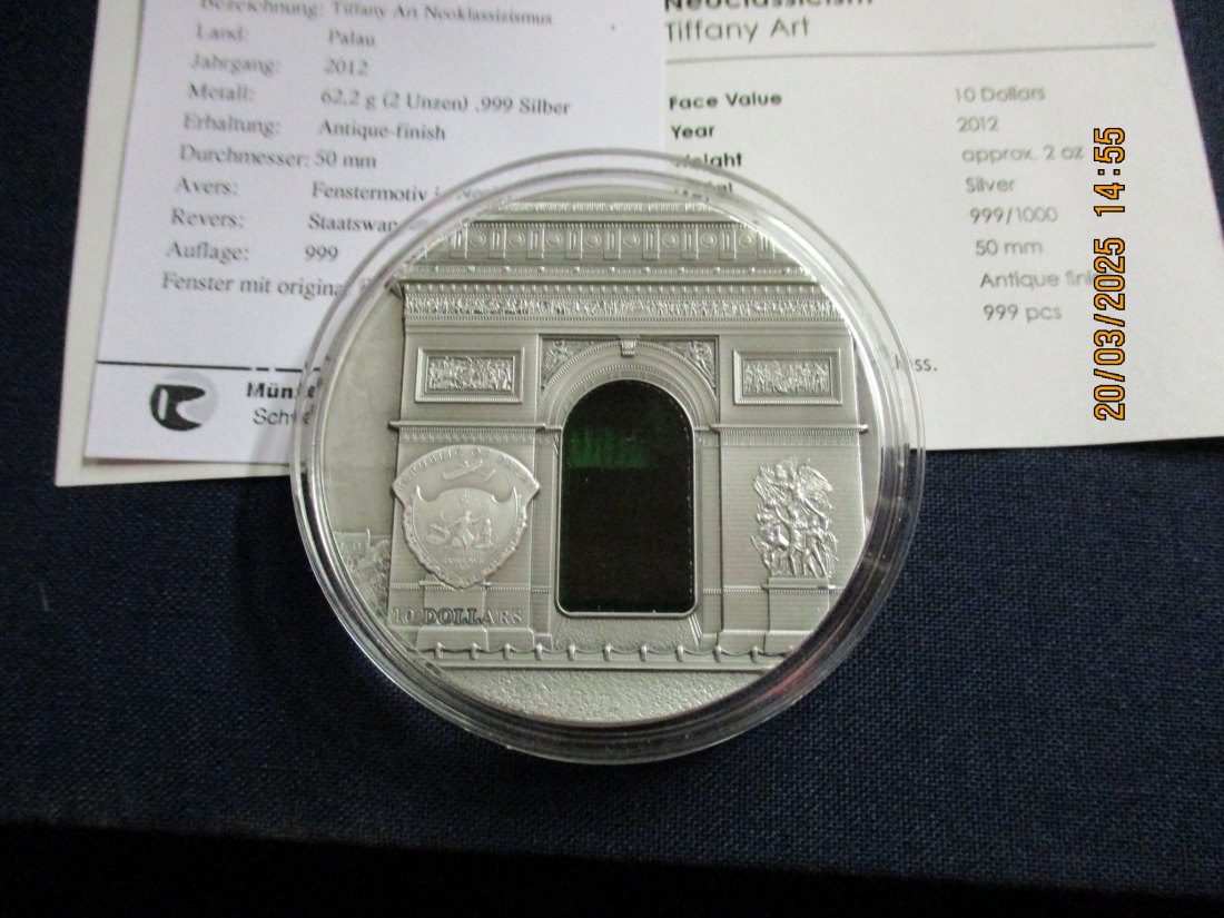  Tiffany Art Neoclassism Palau 2012 10$ Ag999 Tiffany-Fenster 2oz RAR 999 /1100752   