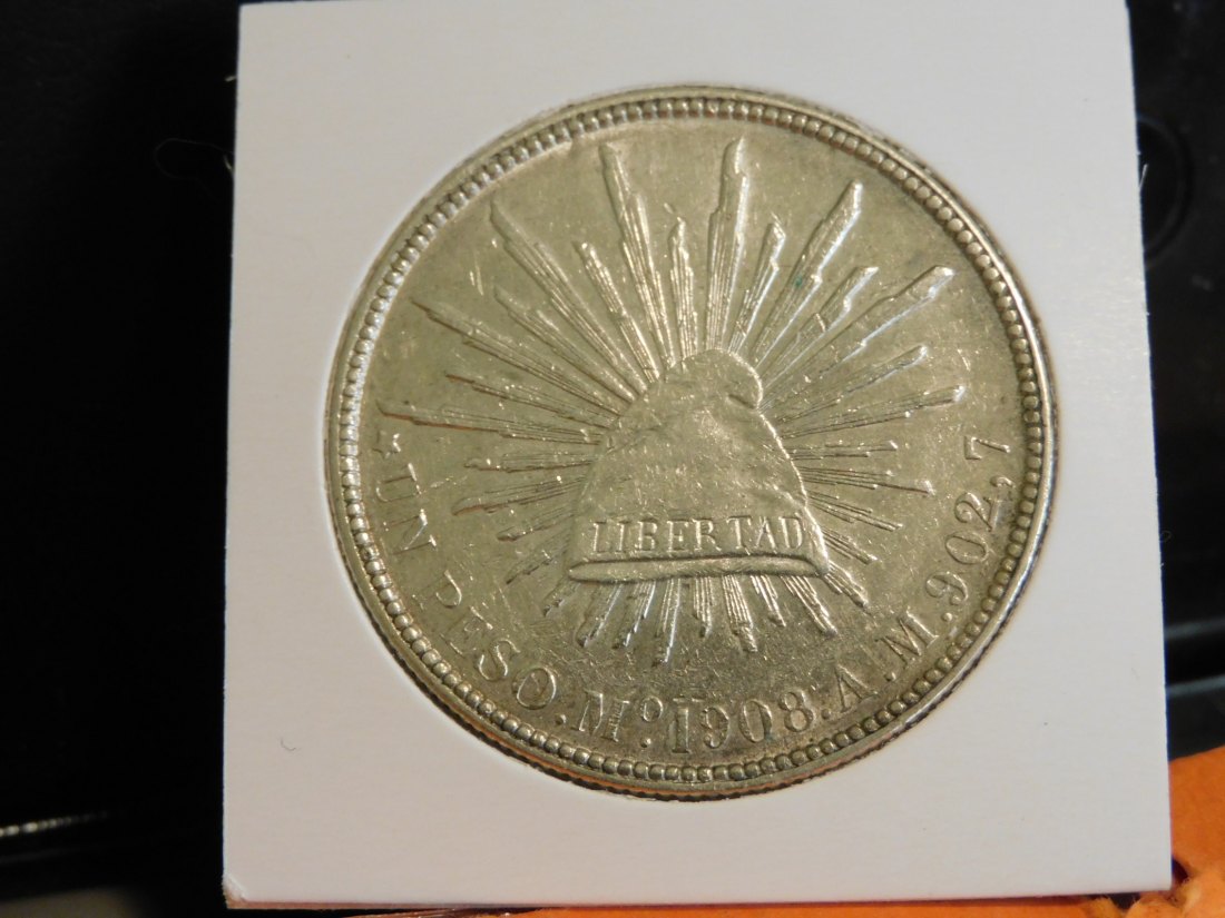 MEXICO 1 PESO 1908 Mo-AM.GRADE-PLEASE SEE PHOTOS.