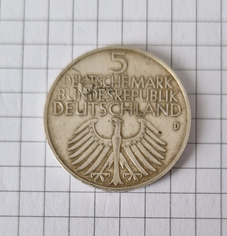 Original 5 DM Deutschland 1952 D , Germanisches Museum (leicht beschädigt)   
