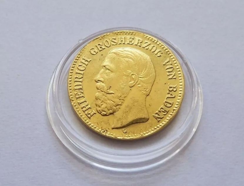 5 MARK Goldmünze Friedrich von Baden 1877Jäger 185 SS/VZ