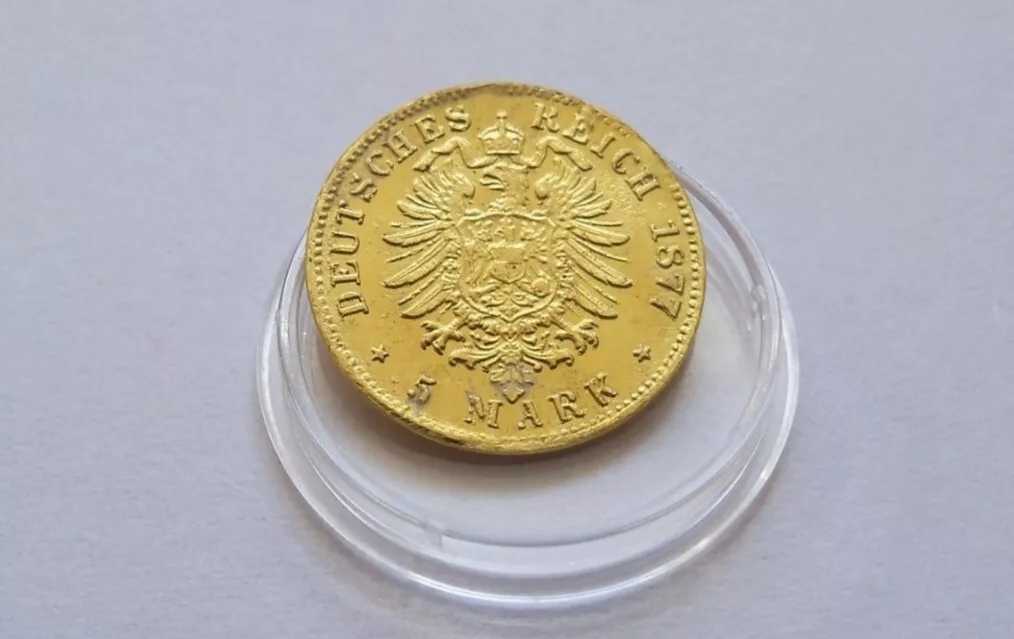  5 MARK Goldmünze Friedrich von Baden 1877Jäger 185 SS/VZ   