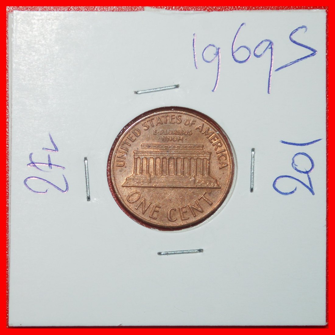  Ⰶ MEMORIAL (1959-1982): USA ★ 1 CENT 1969S! LINCOLN (1809-1865) IN HOLDER!★LOW START ★ NO RESERVE!   