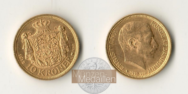Dänemark, Christian X. (1912-1947) MM-Frankfurt Feingewicht: 4,03g 10 Kroner 1913 VBP 
