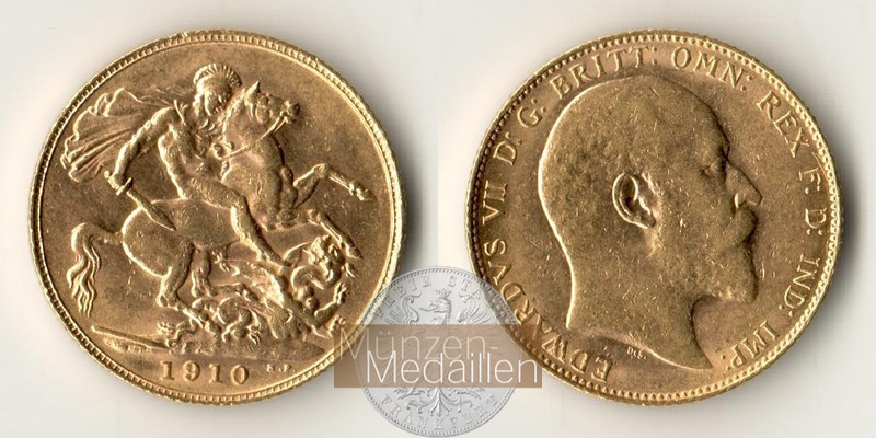Grossbritannien, Edward VII. 1902-1910 MM-Frankfurt Feingold: 7,32g Sovereign 1910 