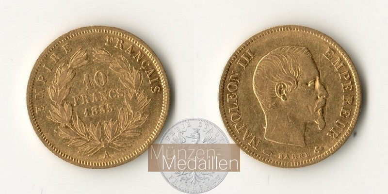 Frankreich MM-Frankfurt Feingold: 2,90g 10 Francs 1855 A 