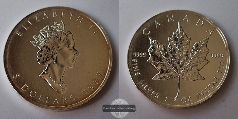  Kanada  5 Dollar  1997  Maple Leaf   FM-Frankfurt    Feinsilber: 31g   