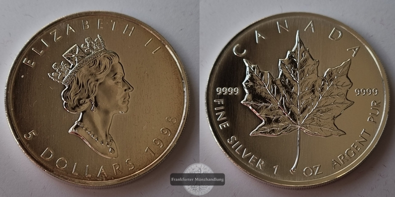  Kanada  5 Dollar  1998  Maple Leaf   FM-Frankfurt    Feinsilber: 31g   