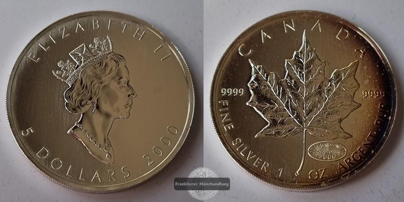  Kanada  5 Dollar  2000  Maple Leaf   FM-Frankfurt    Feinsilber: 31g   