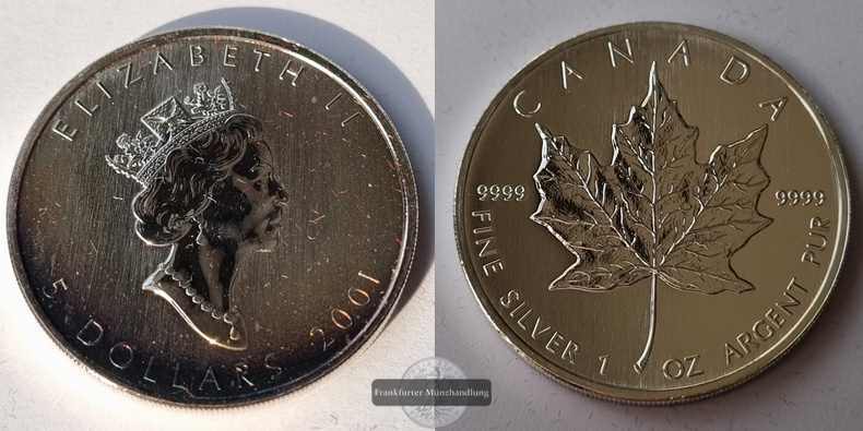  Kanada  5 Dollar  2001  Maple Leaf   FM-Frankfurt    Feinsilber: 31g   