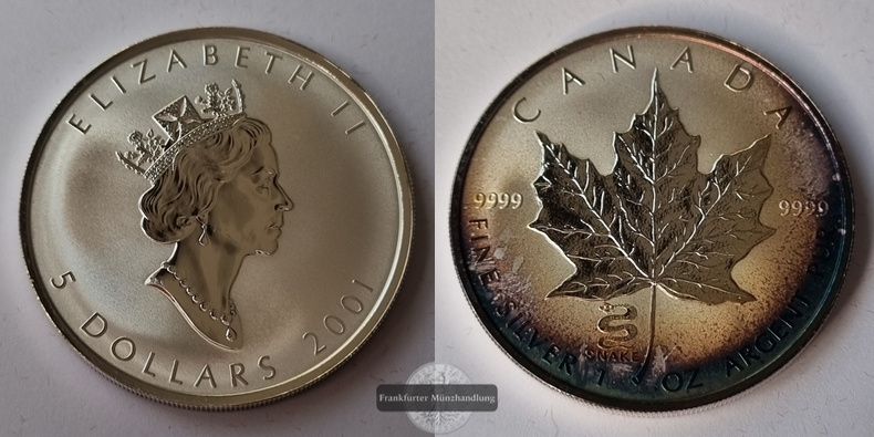  Kanada  5 Dollar  2001  Maple Leaf   FM-Frankfurt    Feinsilber: 31g   