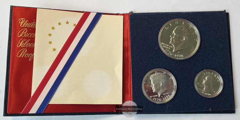  USA 1976 Bicentennial 3 Liberty Münzen Silver Proof Set  FM-Frankfurt Feinsilber: 16,74g   