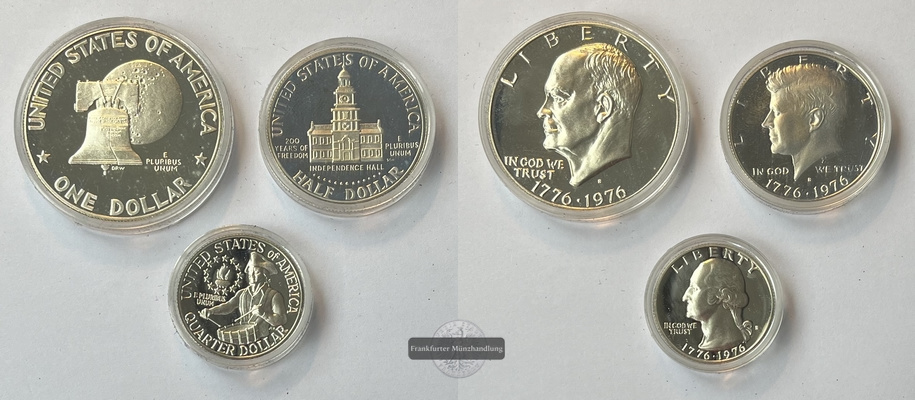  USA 1976 Bicentennial 3 Liberty Münzen Silver Proof Set  FM-Frankfurt Feinsilber: 16,74g   