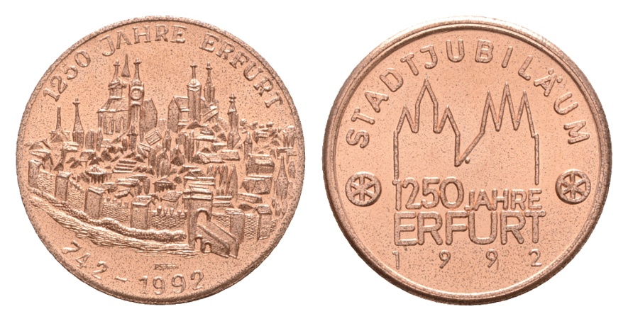  Erfurt; Stadtjubiläum; 1250 Jahre; 1992; unedel; 7,09 g; Ø 26,33 mm   