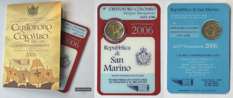  San Marino   2 Euro  2006 Christoph Kolumbus - Cristoforo Colombo  FM-Frankfurt   