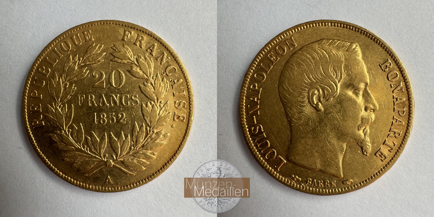 Frankreich Napoleon III MM-Frankfurt KM#774 Feingold: 5,81g 20 Francs (1852) 1852 