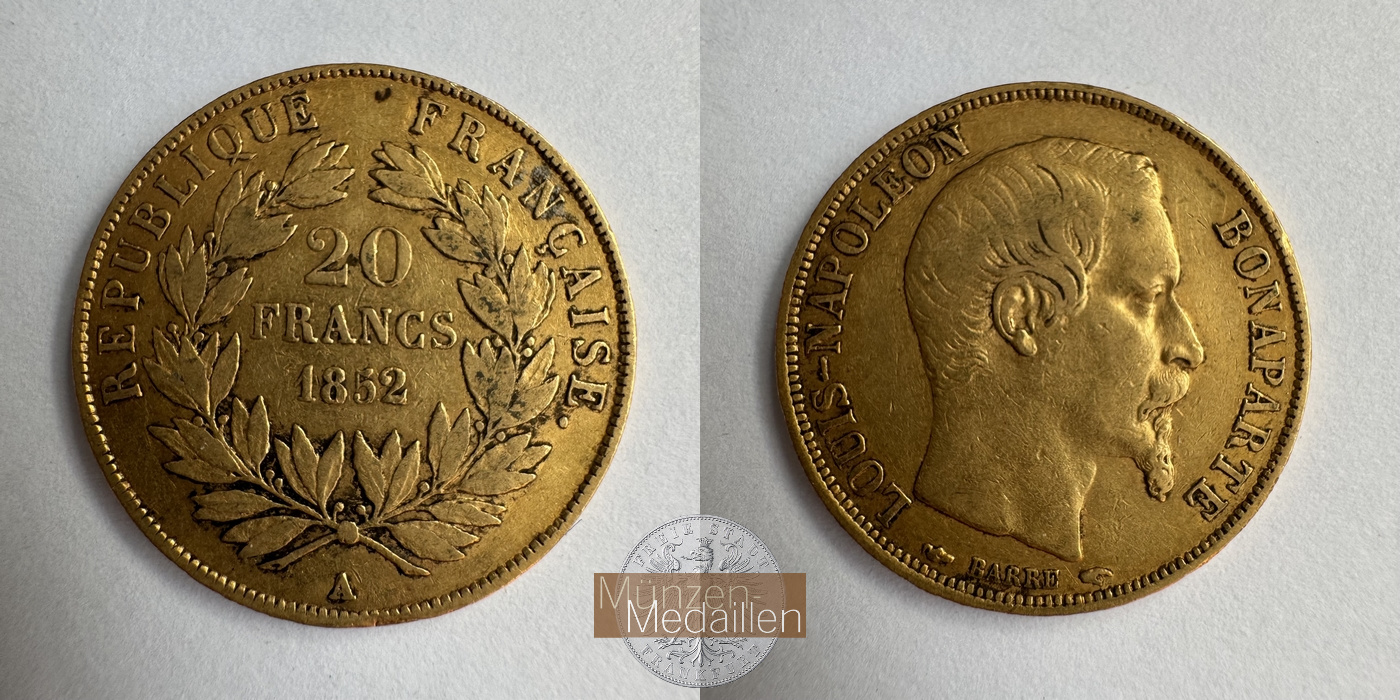 Frankreich Napoleon III MM-Frankfurt KM#774 Feingold: 5,81g 20 Francs (1852) 1852 