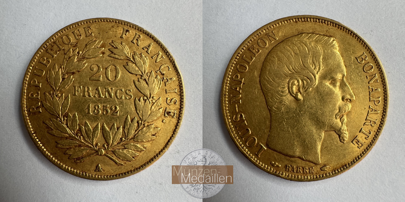 Frankreich Napoleon III MM-Frankfurt KM#774 Feingold: 5,81g 20 Francs (1852) 1852 