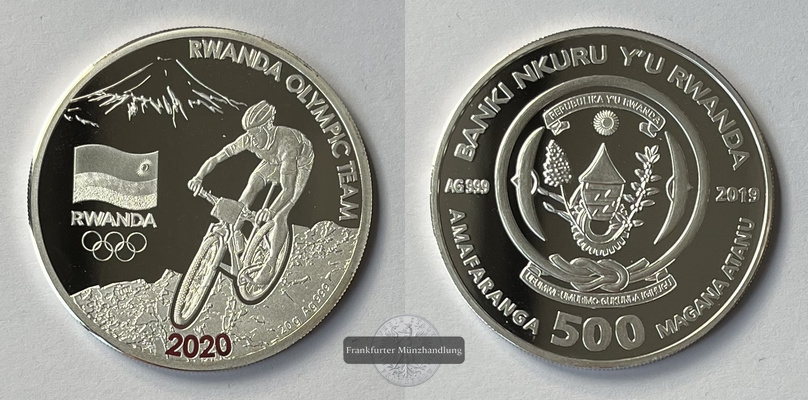  Ruanda 2019 500 Francs Olympische Spiele 2020 Radsport FM-Frankfurt  Feinsilber: 19,98g   