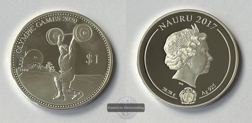 Nauru 1 Dollar 2017 Gewichtheben Olympische Spiele 2020 Tokio  FM-Frankfurt  Feinsilber: 26,15g   