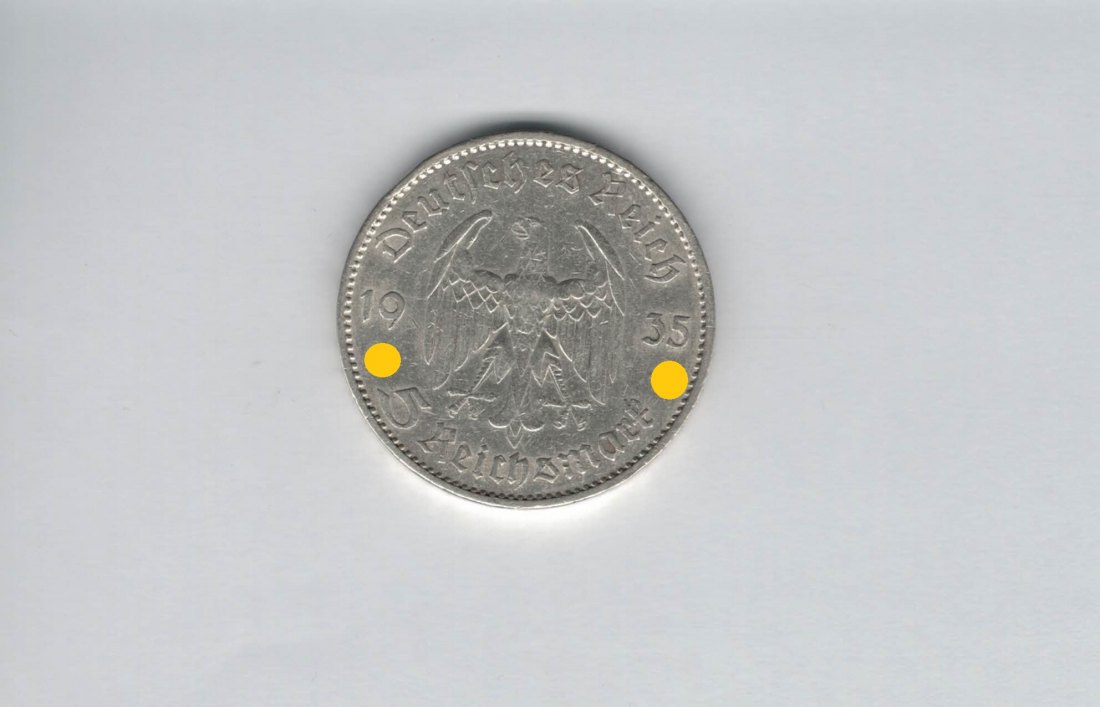  5 Mark 1935 A Garnisonkirche Reichsmark silber/12,5g fein H´Kreuz Deutschland Spittalgold9800 (4975)   