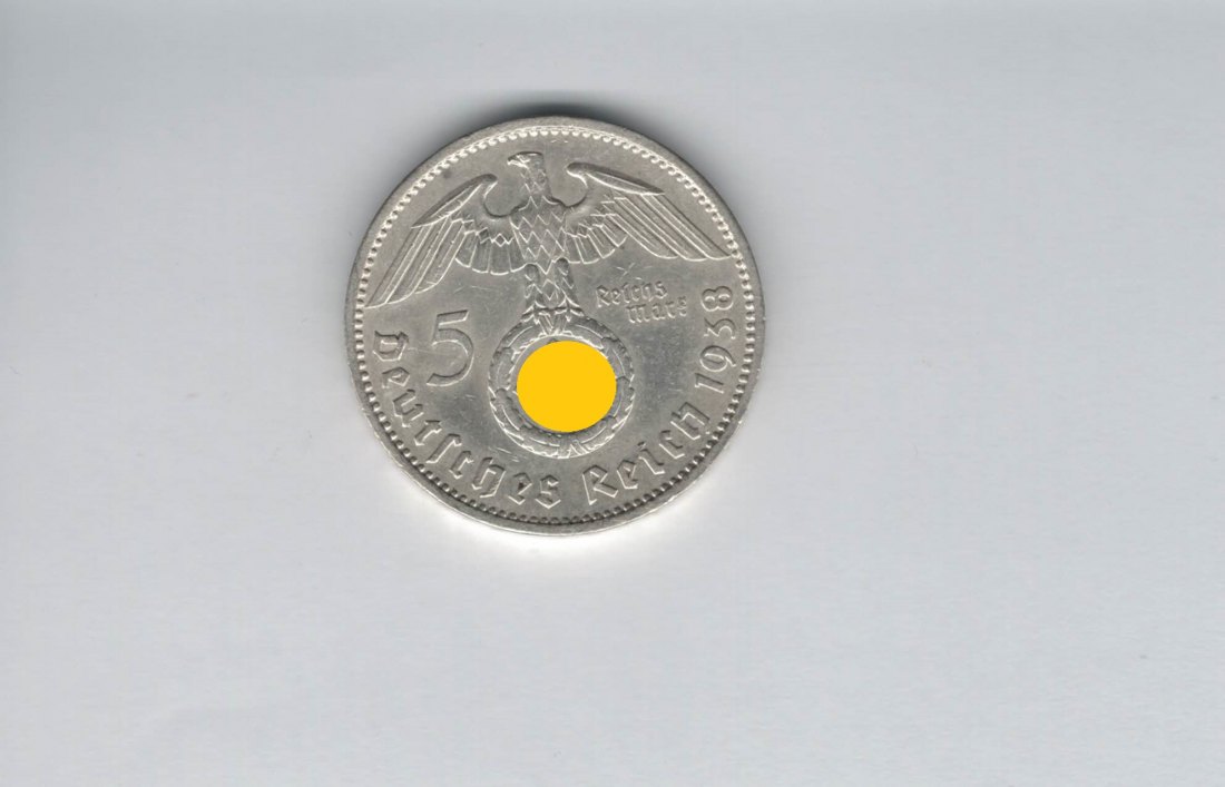  5 Mark 1938 A Paul von Hindenburg Reichs H´Kreuz silber/12,5g fei Deutschland Spittalgold9800 (4975)   