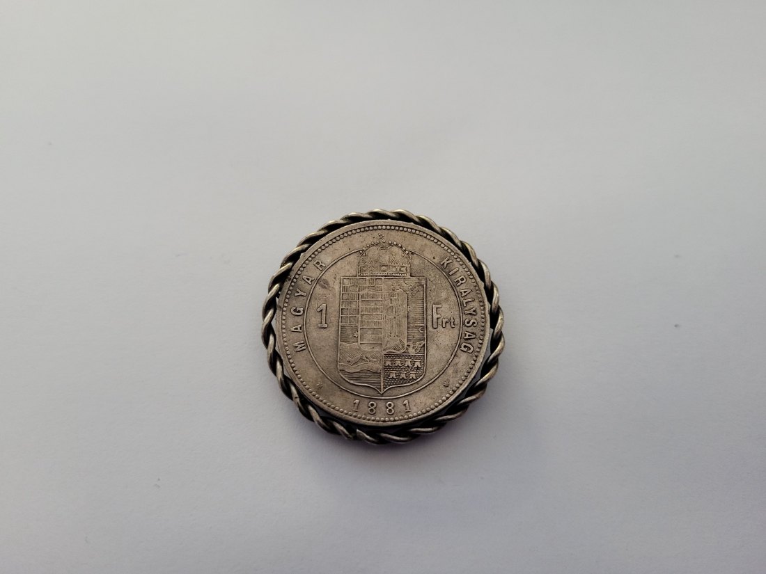  1 Forint 1881 Brosche silber 14,3g Österreich Ungarn Spittalgold9800 (1209)   