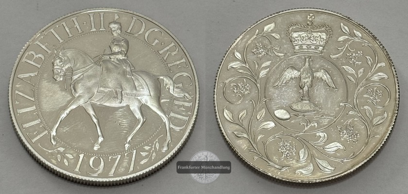  Jersey - 25 Pence 1977  FM-Frankfurt  Feingewicht: 26,16g  Silber  pp   