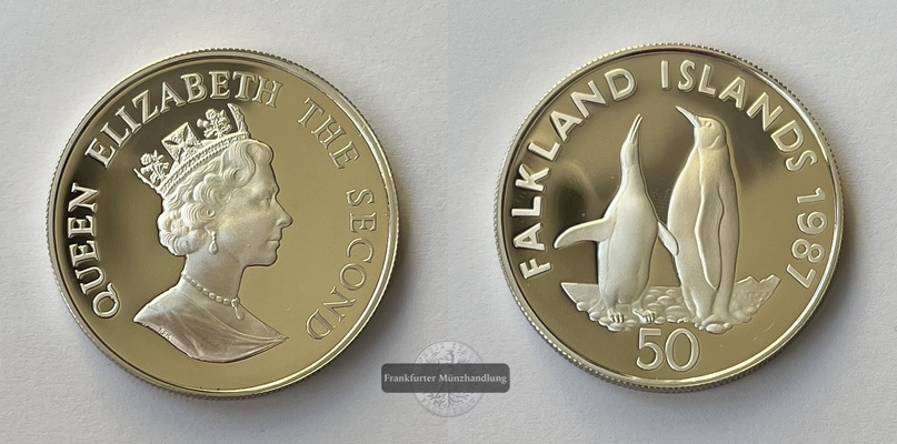  Falkland Inseln  50 Pence  1987 Wildlife (Pinguine) KM#25a FM-Frankfurt  Feinsilber: 26,16g   
