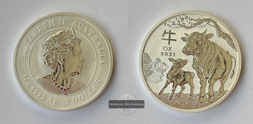  Australien 1 Dollar 2021 Jahr des Ochsen FM-Frankfurt Feinsilber: 31,06g   