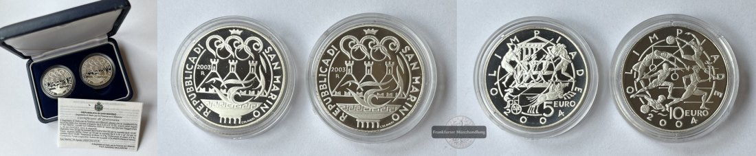  San Marino  5&10 Euro  2003 Olimpiadi di Atene  FM-Frankfurt  Feinsilber: insg. 37g   