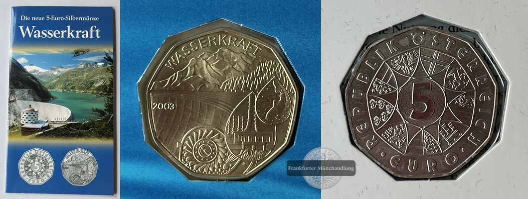  Österreich 5 Euro 2003  Wasserkraft  FM-Frankfurt    Feinsilber: 8g   