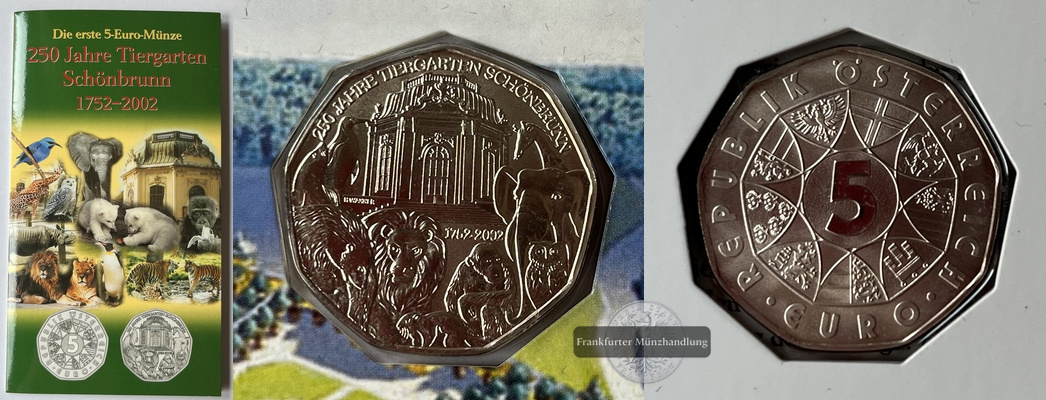  Österreich 5 Euro 250 Jahre Tiergarten Schönbrunn  FM-Frankfurt  Feinsilber: 8g   