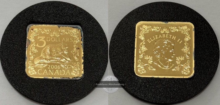  Kanada - 3 Dollar 2006  Bieber vergoldet  FM-Frankfurt    Feinsilber: 10,8g   