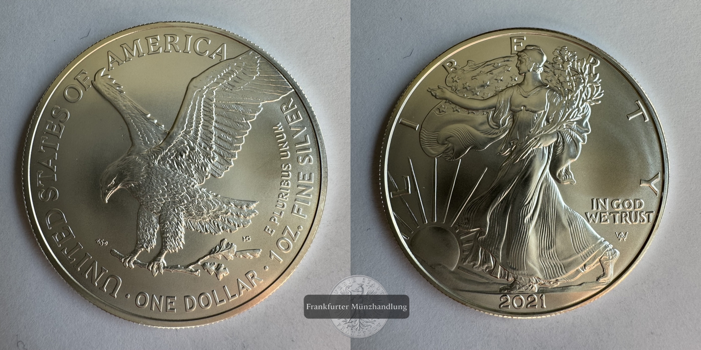  USA  1 Dollar 2021 (2021-25) American Silver Eagle  FM-Frankfurt KM#746 Feinsilber: 31,06g   
