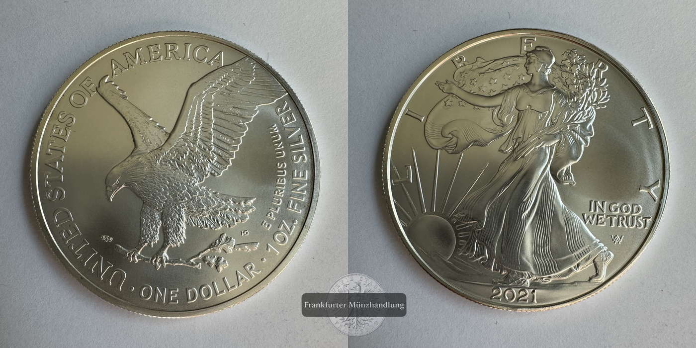  USA  1 Dollar 2021 (2021-25) American Silver Eagle  FM-Frankfurt KM#746 Feinsilber: 31,06g   