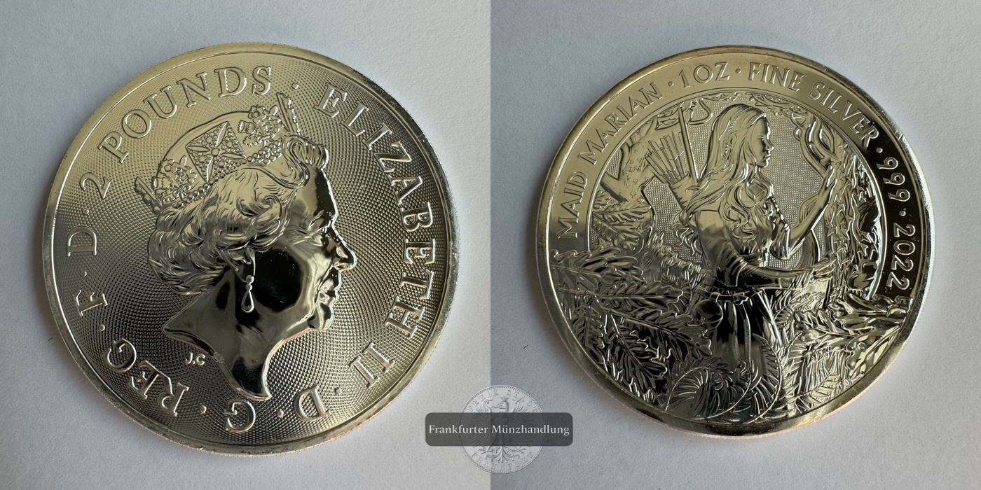 Großbritannien, 2 Pounds 2022 Maid Marian FM-Frankfurt KM#2183 Feinsilber: 31,1g   