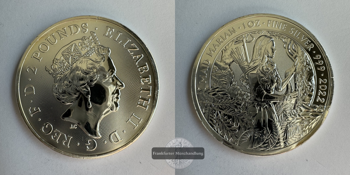  Großbritannien, 2 Pounds 2022 Maid Marian FM-Frankfurt KM#2183 Feinsilber: 31,1g   